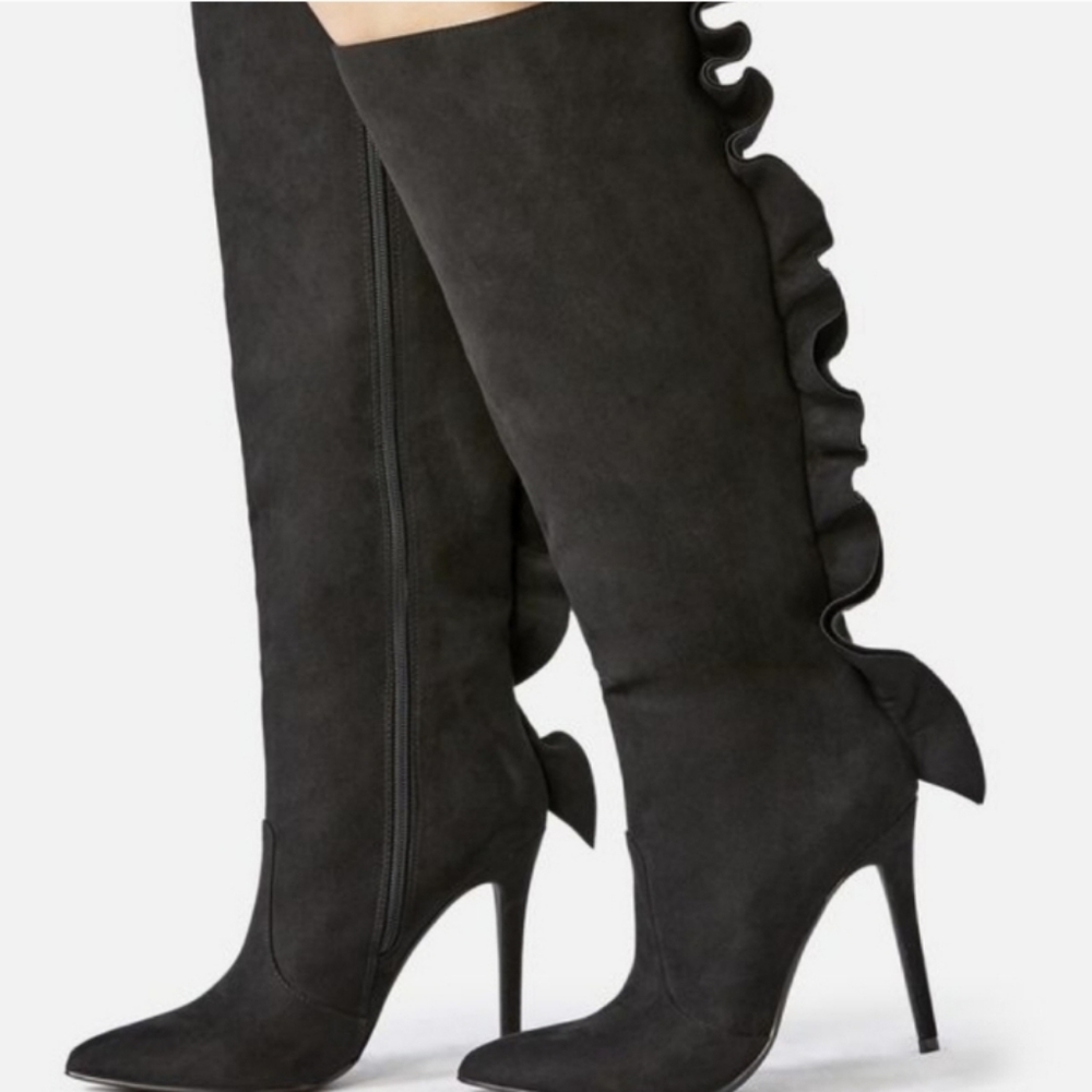 Norelle Black Knee High Heeled Boots